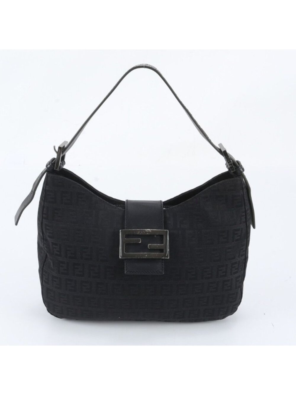 Fendi Zucchino Mamma Bucket Leather Shoulder Bag Hand Black